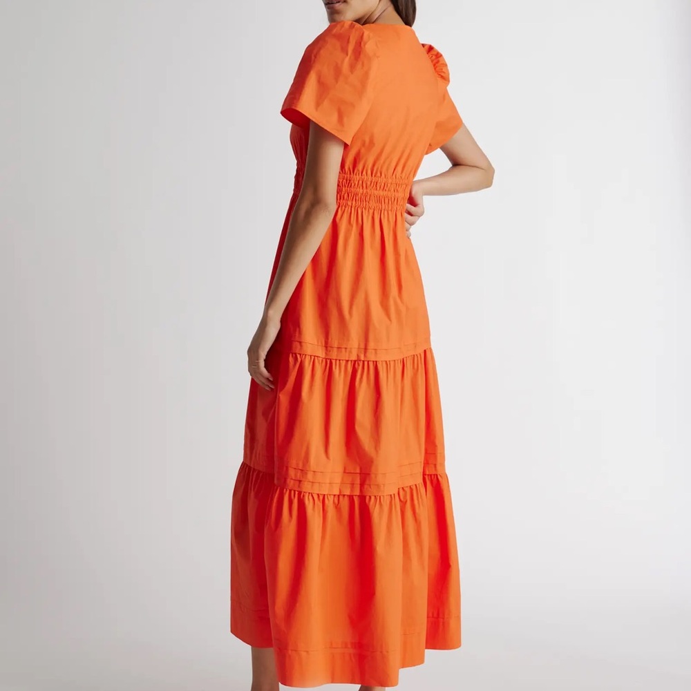 Quince 100% Organic Cotton Poplin Tiered Maxi Dress Orange Size S - Picture 6 of 13